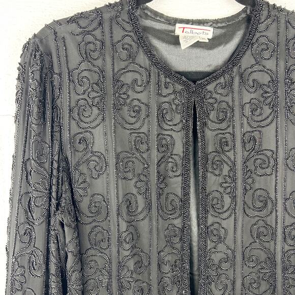 Vintage Talbots 100% Silk Black Beaded Sweater โโ Clasp Front, Size M - Picture 1 of 8